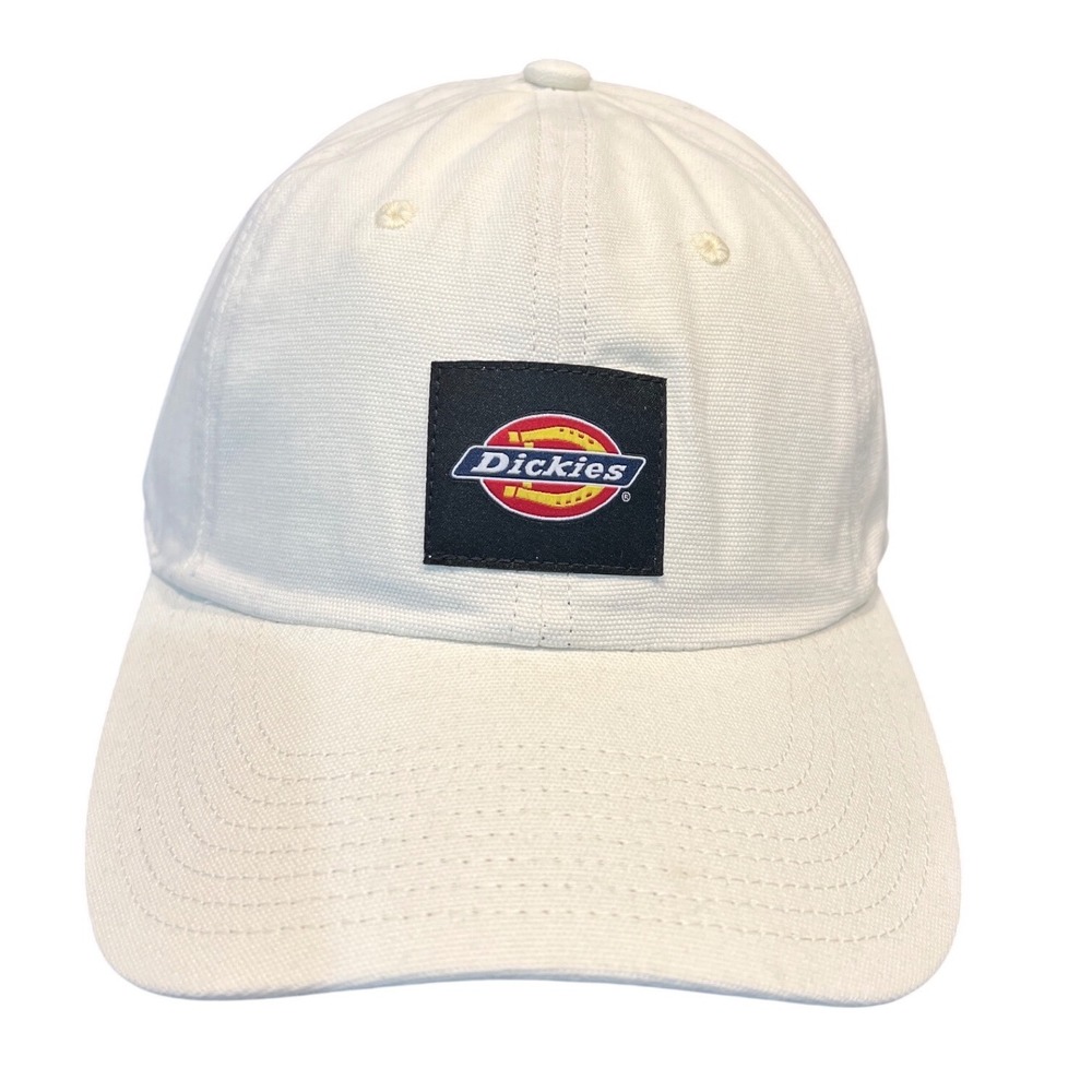 Dickies Mens Canvas Snapback Hat Cream Off White Logo Patch Workwear Cap NWT